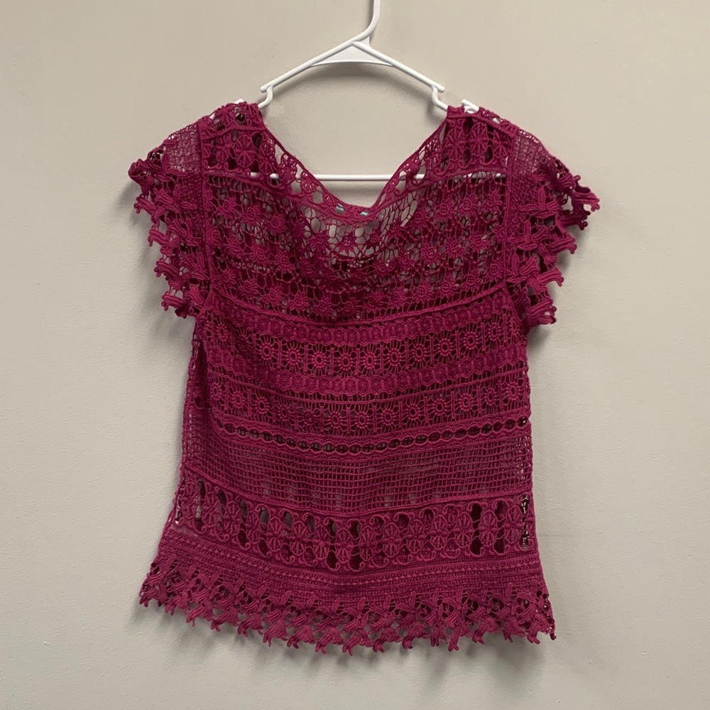 Maurices Crochet Lace Blouse in Deep Pink - Picture 3 of 3